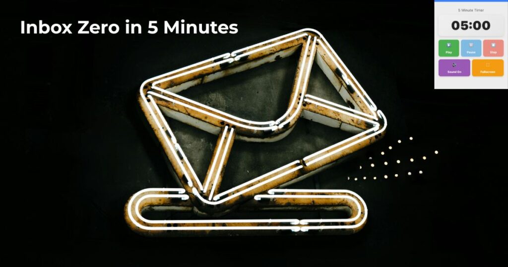 Email icon with 5 minute timer online overlay showing structured email batching technique for inbox management