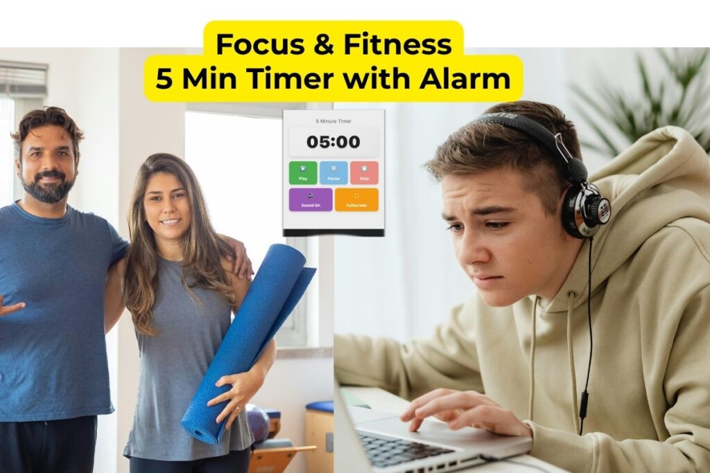 Teacher and student using classroom 5 minute timer with alarm on interactive whiteboard for educational activities