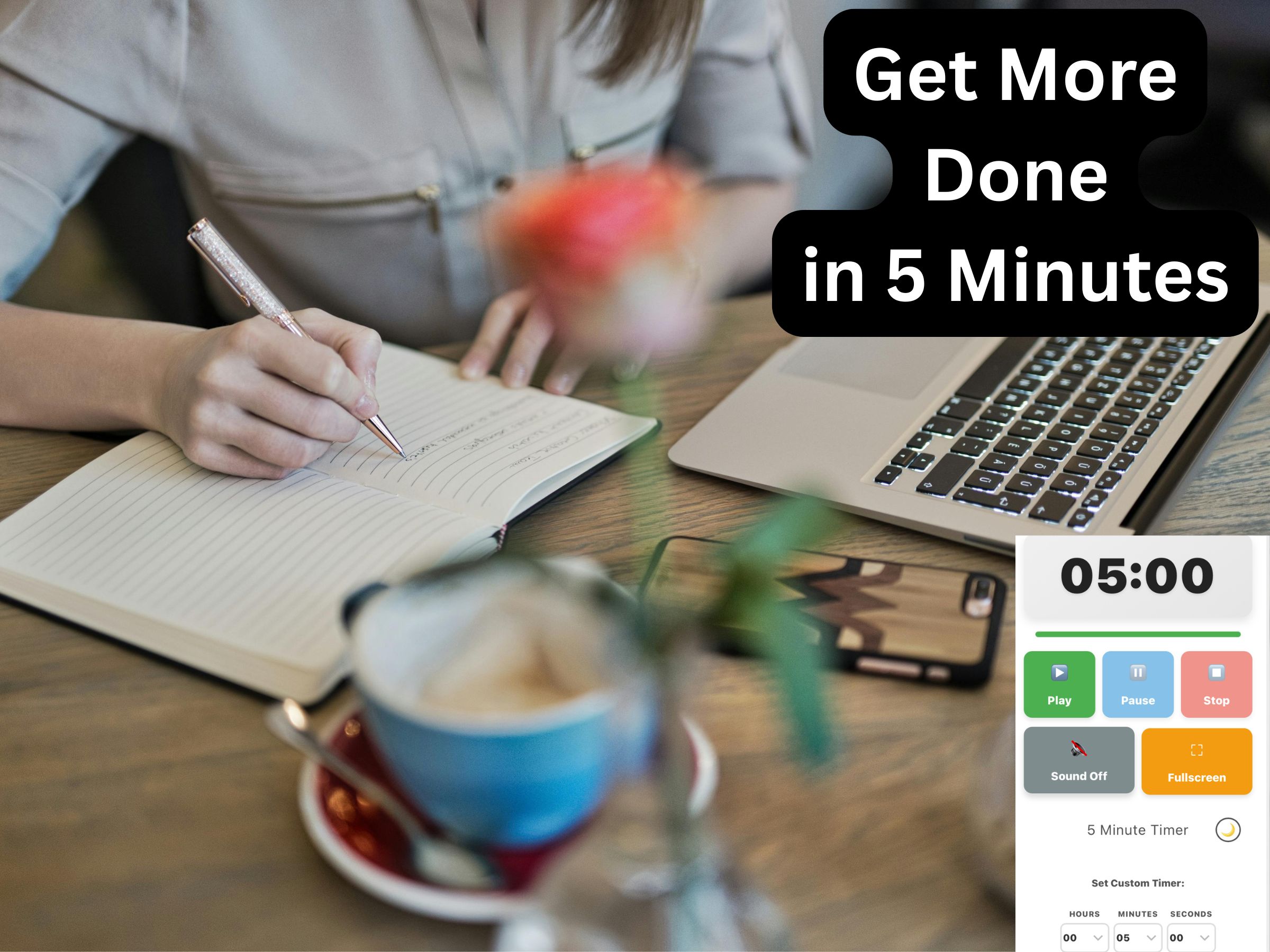 Person using a 5-minute timer to boost productivity at work