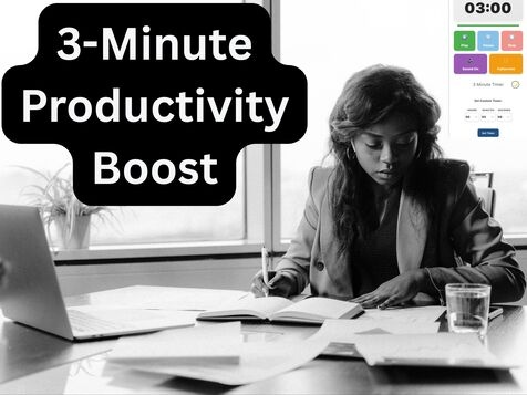 A professional utilizing a 3 minute HIIT workout for productivity, demonstrating the 3-Minute Reset Method to clear task inertia and achieve laser focus on emails within a high-performance workspace using the Dwayne Dixon system.