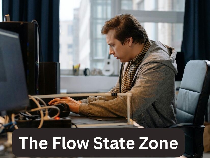 Professional achieving flow state using 1 hour timer for concentrated work at computer
