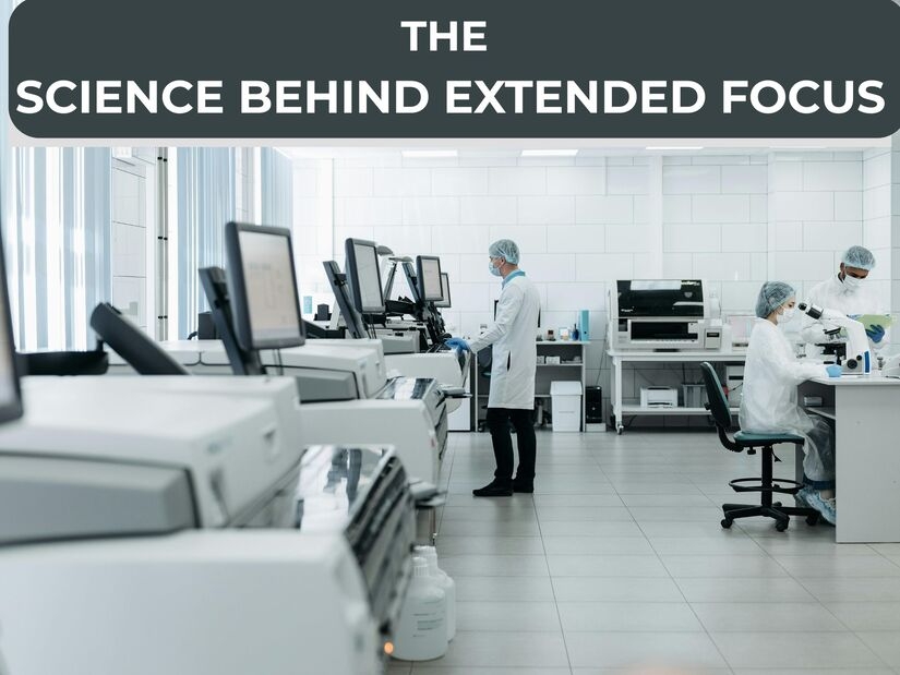 Researchers studying the science behind extended focus and deep concentration in a laboratory