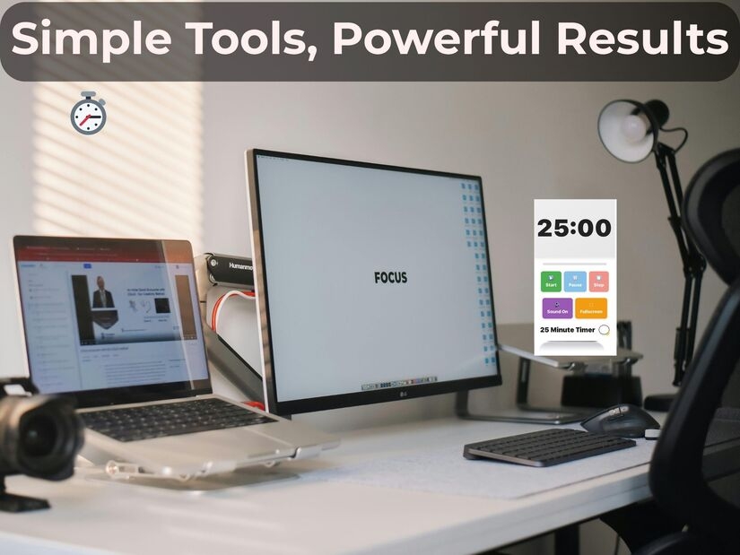 Workspace showing Pomodoro timer accessible on desktop and mobile devices for cross-platform productivity