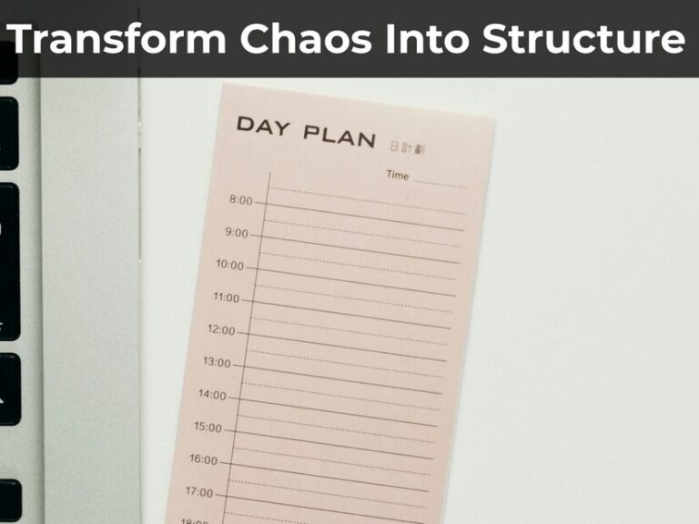 Organised daily planner showing time blocking method with colour-coded blocks for productive work schedule on minimal workspace desk