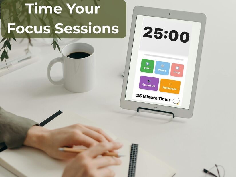 Timer on desk showing how to improve focus and concentration using time-bounded sessions for attention training
