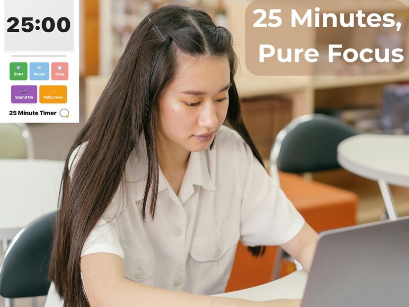 Study timer on desk with books showing Pomodoro technique for limiting screen time whilst studying with timed focus sessions
