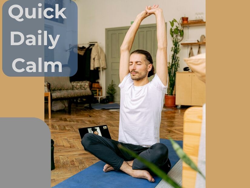Person practising stress management techniques through meditation, showing accessible daily anxiety relief methods