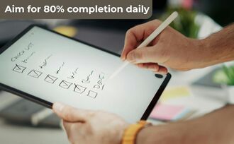 Hand using a stylus to check off tasks on a digital tablet as part of a Daily Schedule With Timers.