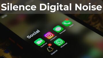 A smartphone showing social media notification badges with a "Silence Digital Noise" overlay, highlighting hurdles in a work-from-home parent schedule
