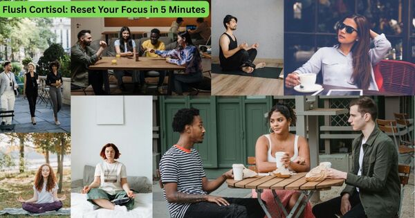 People practicing NSDR (Non-Sleep Deep Rest) to reset focus and combat phone addiction during a 5-minute break.