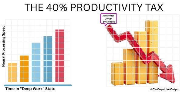 Chart showing neural processing speed decline and the 40 percent productivity tax caused by phone distractions