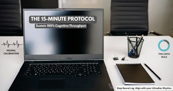 Infographic for the 15 Minute timer Protocol featuring Neural Calibration, the 1/6th Rule, and a high-velocity focus sprint dashboard