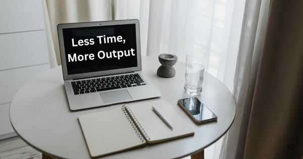 A clean minimalist desk setup with a laptop and notebook, representing a focused session using a 30 minute timer.