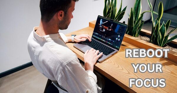 A clean minimalist desk setup representing the 30-second timer focus reset for better productivity.