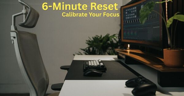 A professional workspace featuring a clean setup, optimized for using the 6 minute timer protocol to clear cognitive fatigue and reset focus.