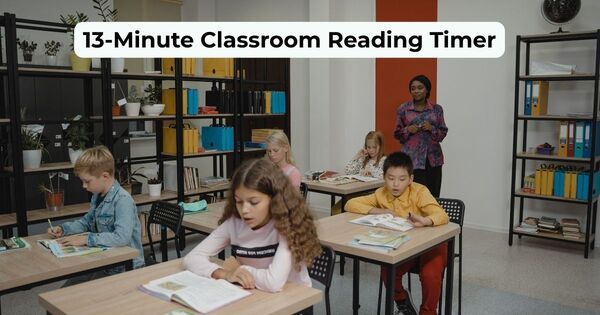 Students reading at desks in a modern classroom utilizing a 13 minute reading timer for classroom focus sprints